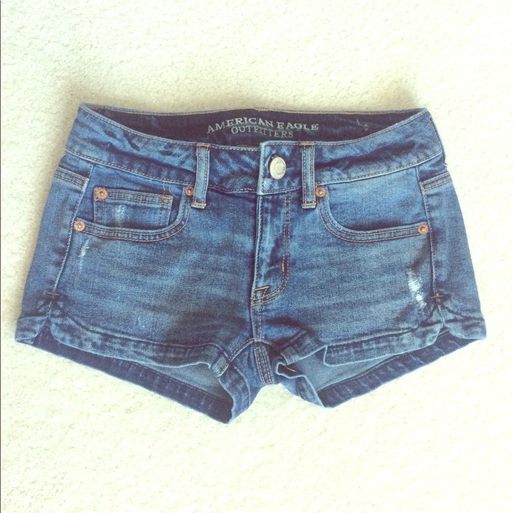 American Eagle Destroyed Blue Jean Short Shorts